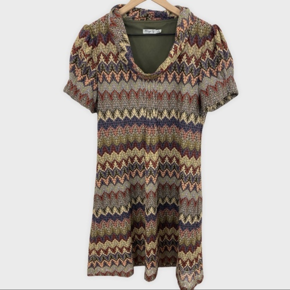 Eliza J Multicolor Geometric Wavy Knit Short Sleeve Dress Size 14